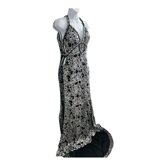 KISS KISS Formal Mary’s Bridal Mermaid Silver Crystal Maxi Dress Size 8. - Picture 2 of 10